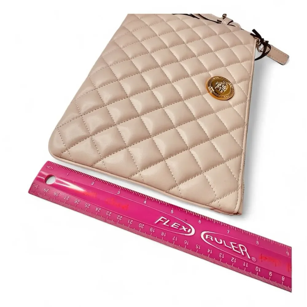 NWT Versace Medusa Clutch Quilted Leather Light Pink Pouch Wristlet 10